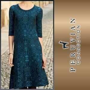 Peruvian Connection 100% Pima Cotton Jacquard Fit & Flare Dress (size XS)